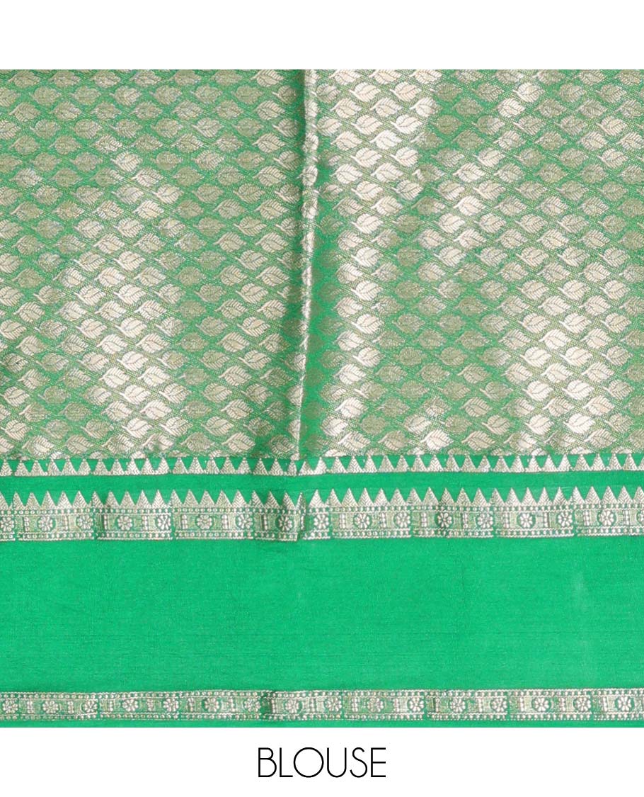 Grey semi-banaras tussar saree with zari designs, traditional zari border & jaal pallu - Image 8