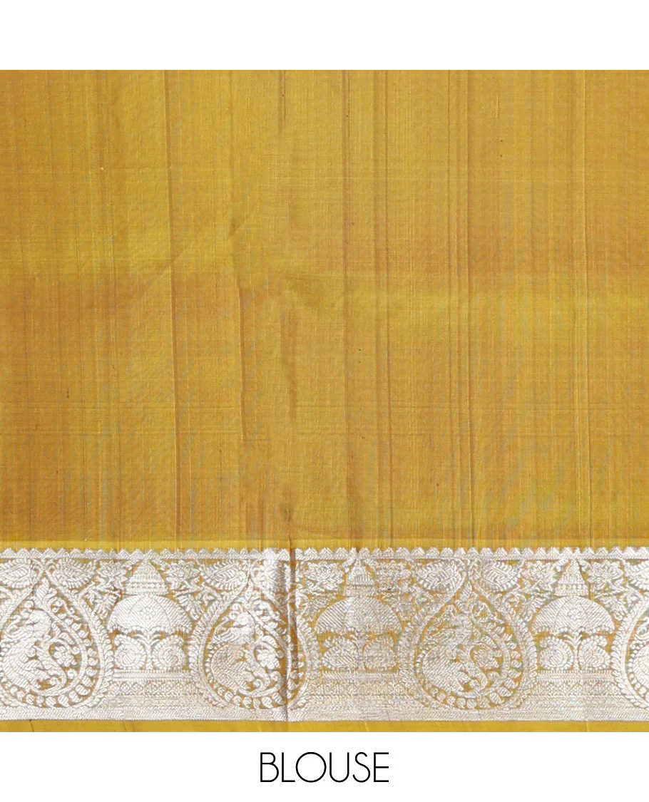 Grey striped design venkatagiri silk saree with contrast zari design pallu & ogee design pallu - Image 6
