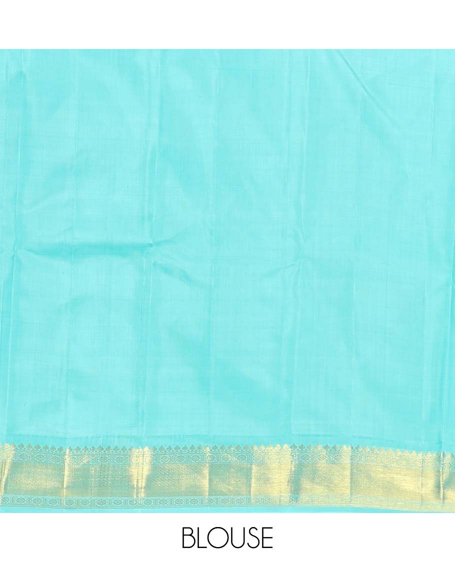 Grey veldhari zari stripes Kanchipuram korvai silk saree, contrast neer korvai border of rekku, muthu, mayil kann, and round chakram designs, and jaal pallu - Image 6