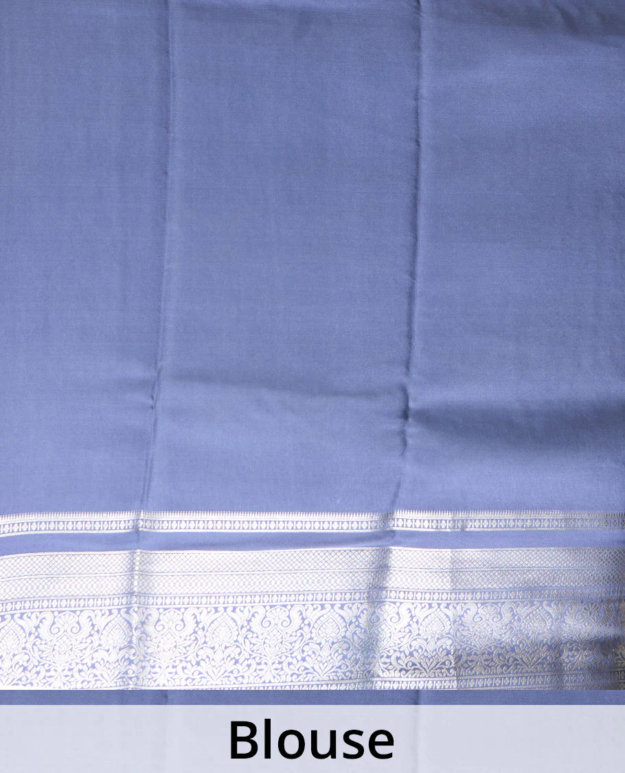 Grey zari buttas Mysore silk saree, traditional zari border, and intricate pallu - Image 5