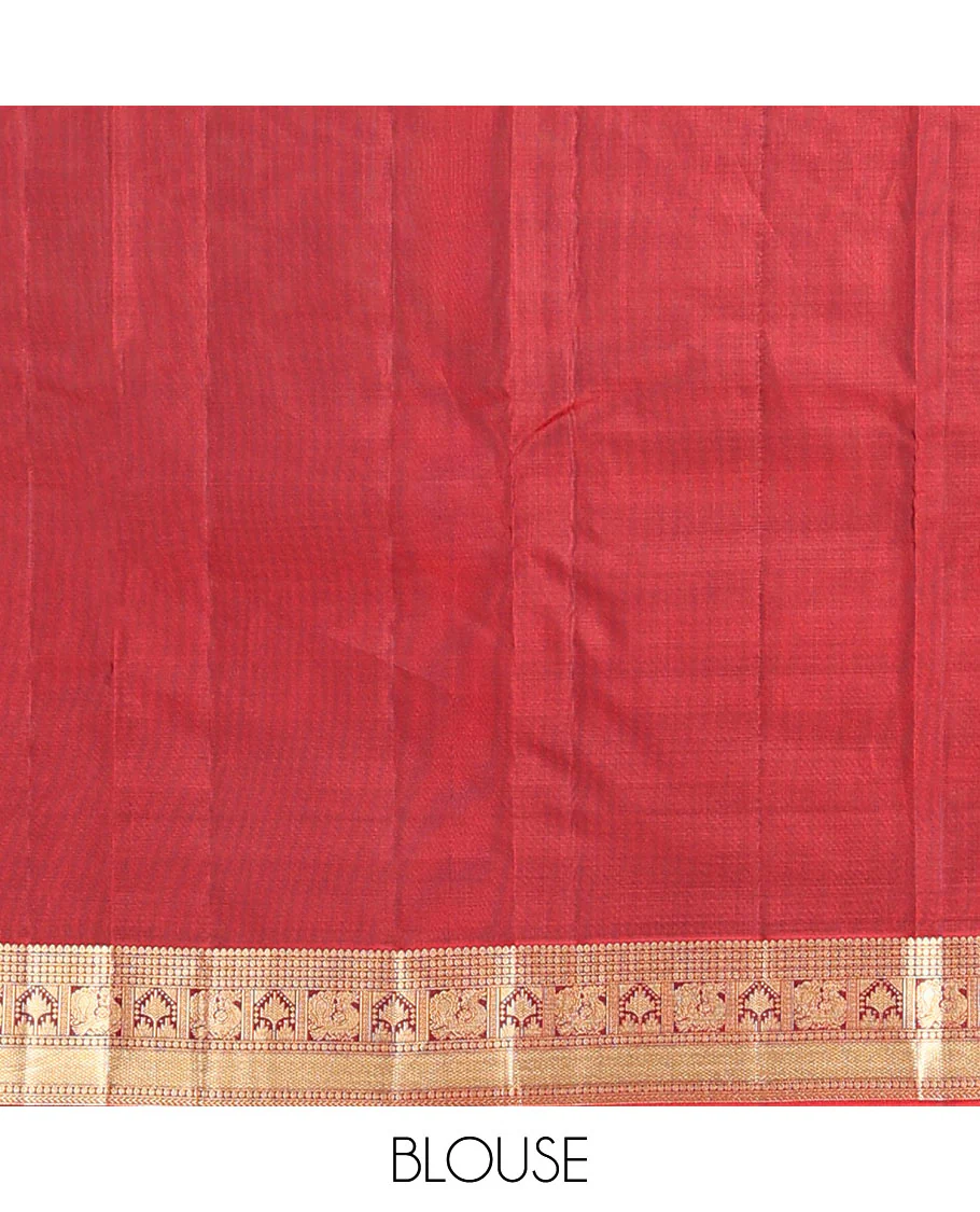 Grey zari buttas Vasundhara Lite Silk Mix Saree, contrast border of mayil, rekku, kuyil kann, and kathir designs, and intricate pallu - Image 6