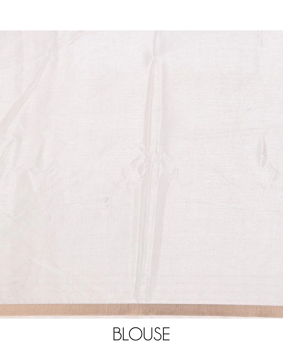 Half-white boat motifs printed Kerala cotton saree, zari border, pallu of kathakali print, and a matching blouse - Image 4