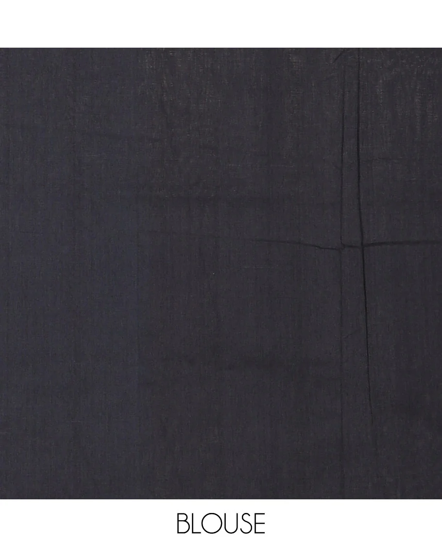 Half-white geometric design Pochampally ikkat saree, contrast plain black border, and ikkat design pallu - Image 5