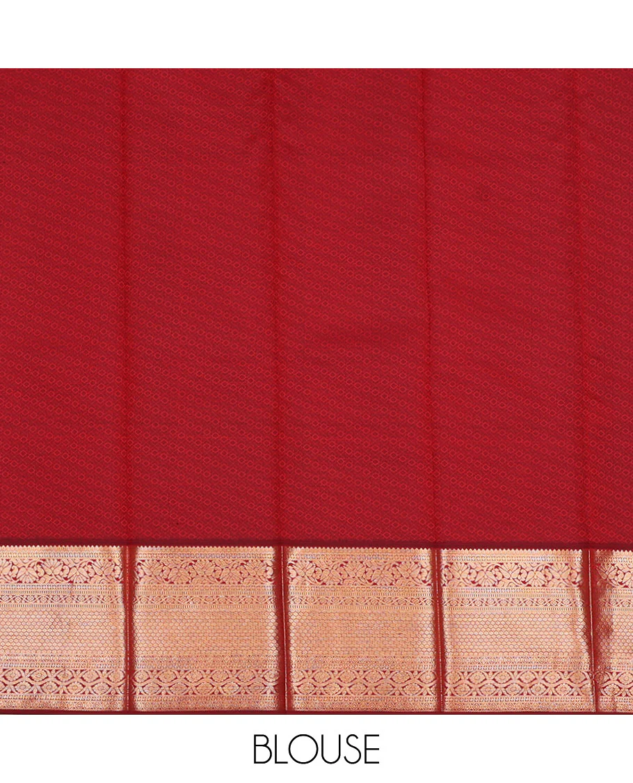Half-white jacquard with floral meenakari design kanchipuram wedding silk saree, contrast border of thilakam, kodi visiry, laddu kamalam, and then kuli kann designs, and jaal pallu - Image 3