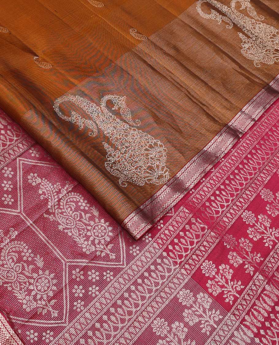 Honey color manga zari buttas Mayuri soft silk saree, beetu manga butta contrast border of kathir and bentex designs, and intricate pallu - Image 2