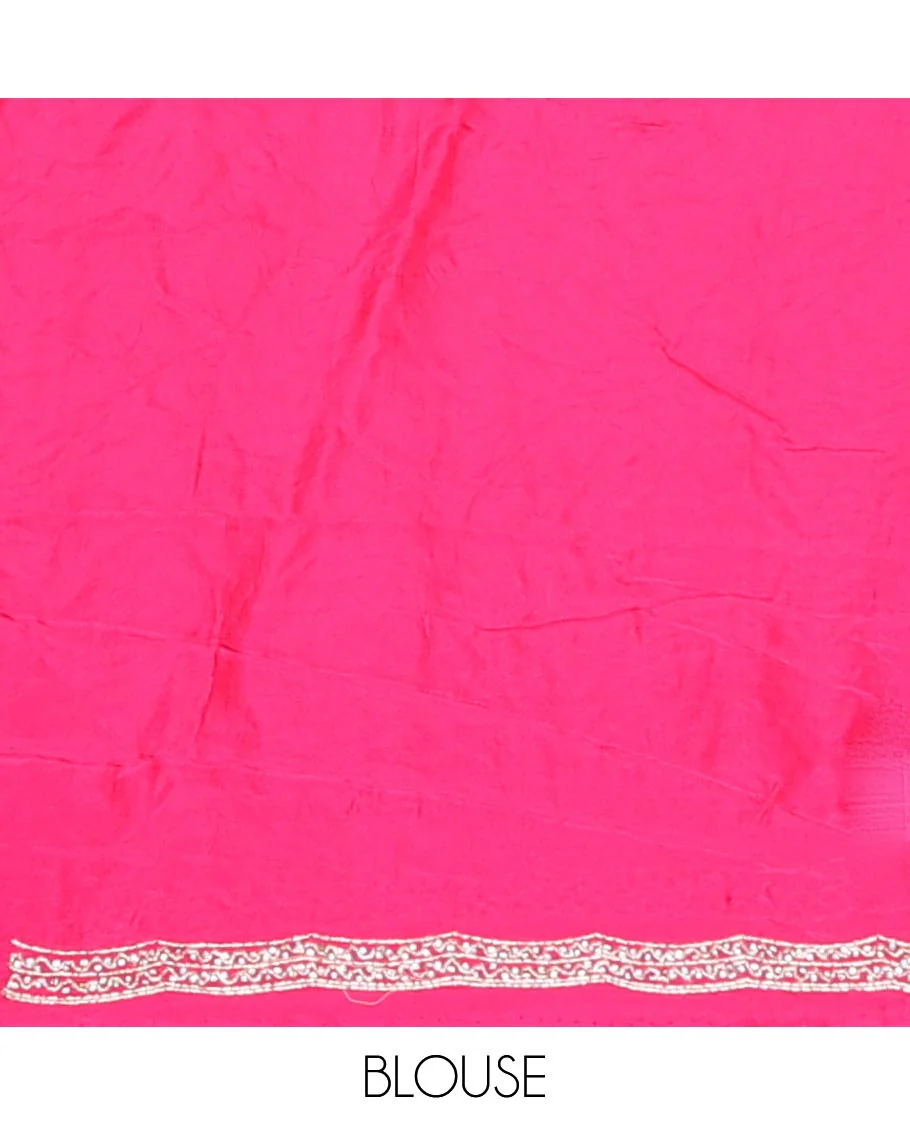 Hot pink floral & scallop design kardana embroidered designer saree with stone work border - Image 3