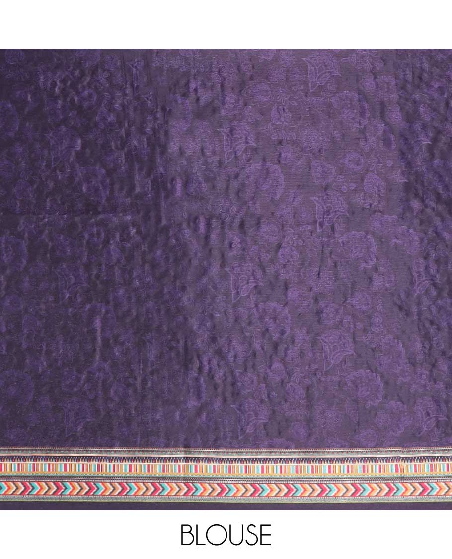 Multi-color printed, mirror work synon silk saree with printed border & printed rich pallu along with plain blouse - Image 5