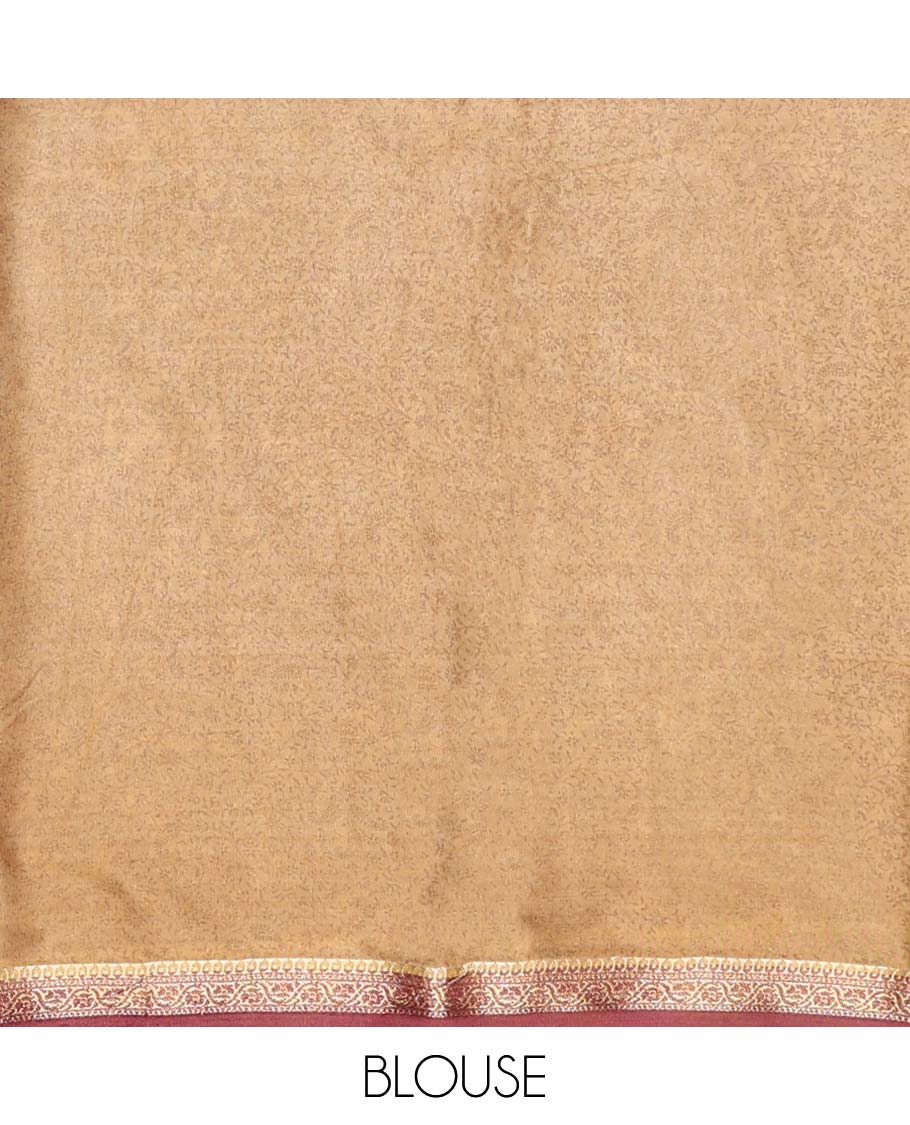 Intricate paisley vine semi-banaras printed saree, contrast paisley motifs border & intricate printed pallu - Image 12