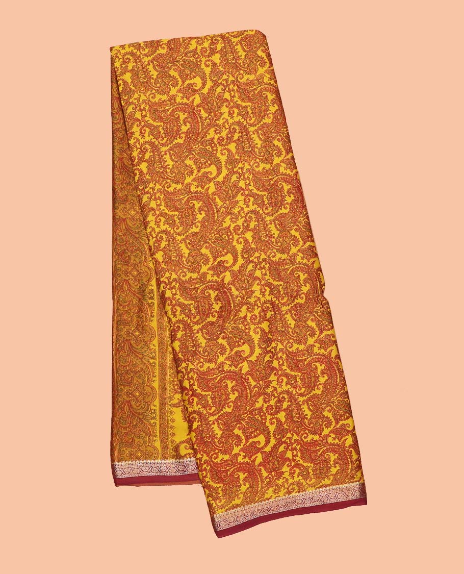 Intricate paisley vine semi-banaras printed saree, contrast paisley motifs border & intricate printed pallu - Image 13