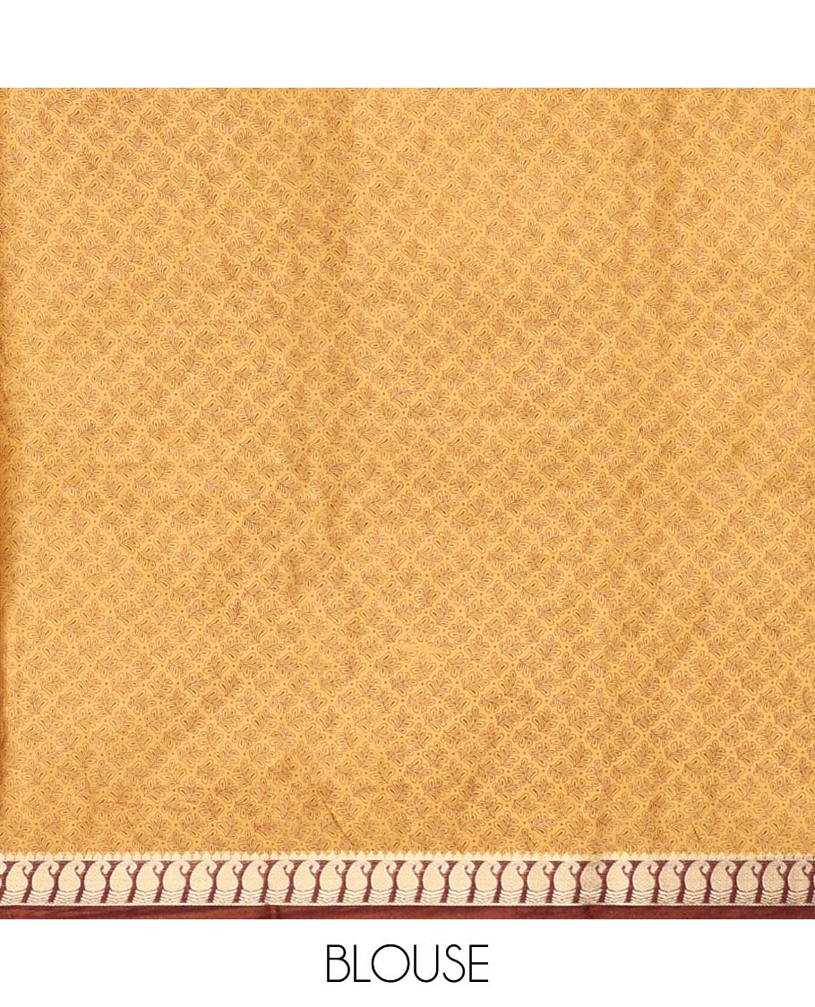 Intricate paisley vine semi-banaras printed saree, contrast paisley motifs border & intricate printed pallu - Image 18
