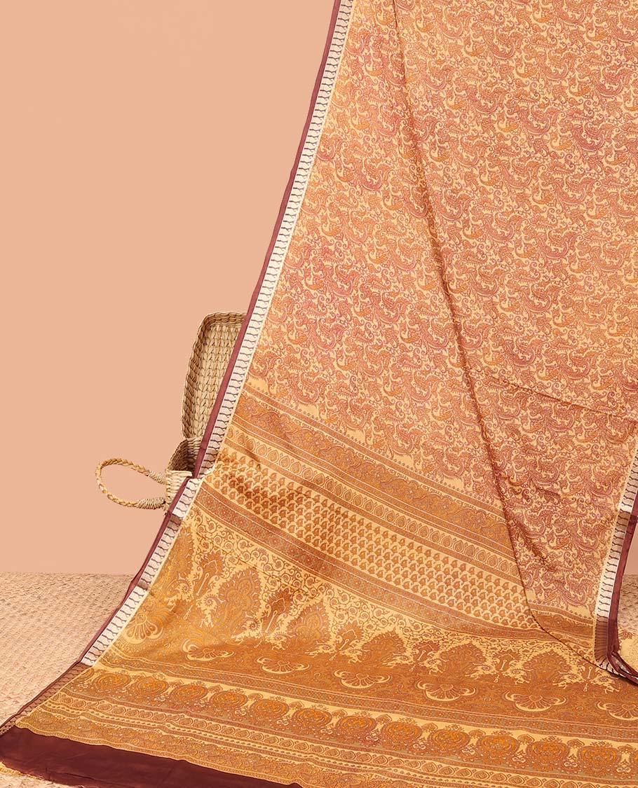 Intricate paisley vine semi-banaras printed saree, contrast paisley motifs border & intricate printed pallu - Image 2