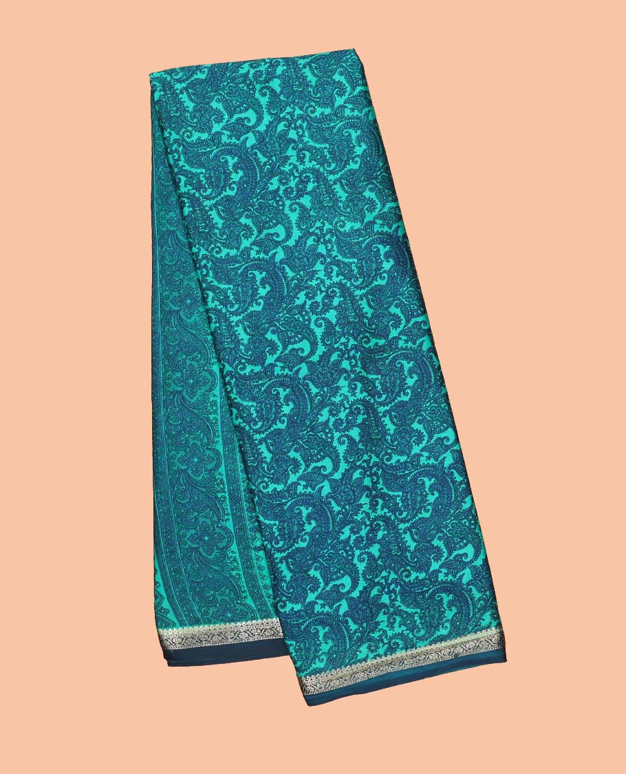 Intricate paisley vine semi-banaras printed saree, contrast paisley motifs border & intricate printed pallu - Image 22