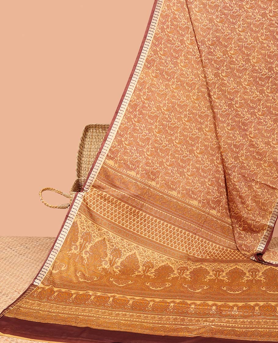 Intricate paisley vine semi-banaras printed saree, contrast paisley motifs border & intricate printed pallu - Image 26