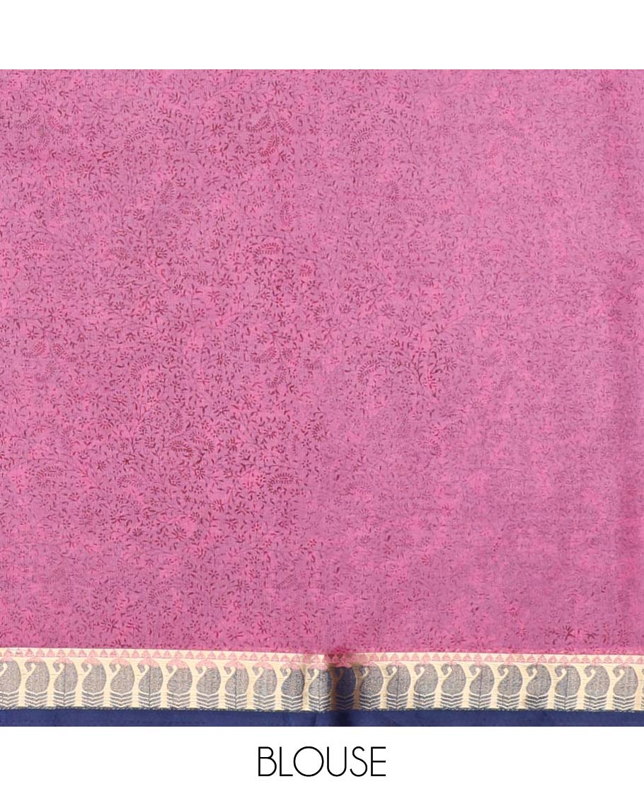 Intricate paisley vine semi-banaras printed saree, contrast paisley motifs border & intricate printed pallu - Image 6