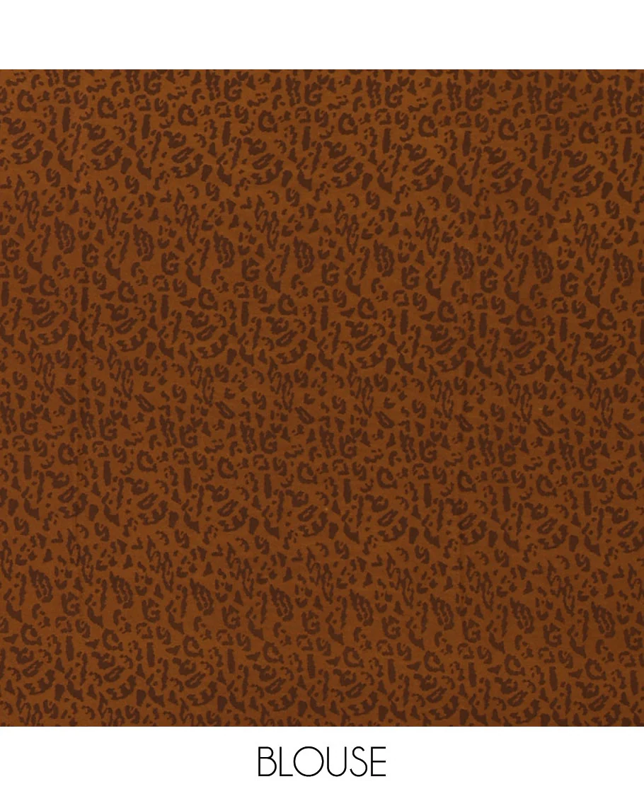 Khaki brown leopard-skin-like printed crepe silk saree, plain piping border, geometric motif printed pallu & animal-skin print blouse - Image 4
