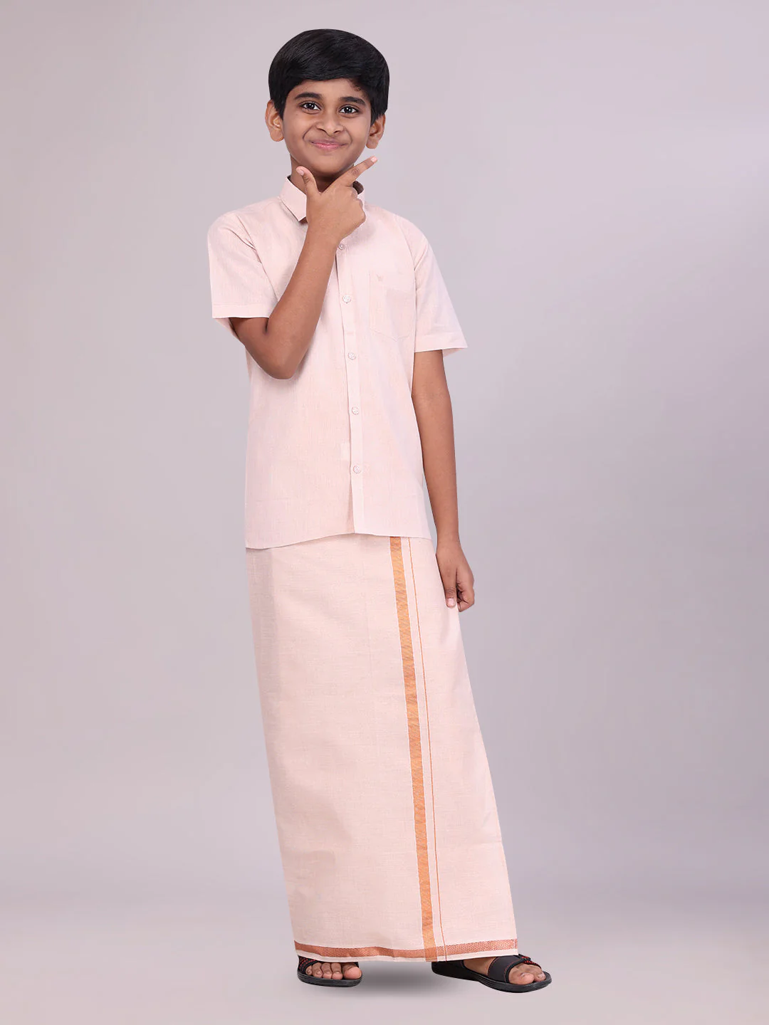 Boys Tissue Copper Colour Shirt with Dhoti Combo Ambitious Boy - Image 2