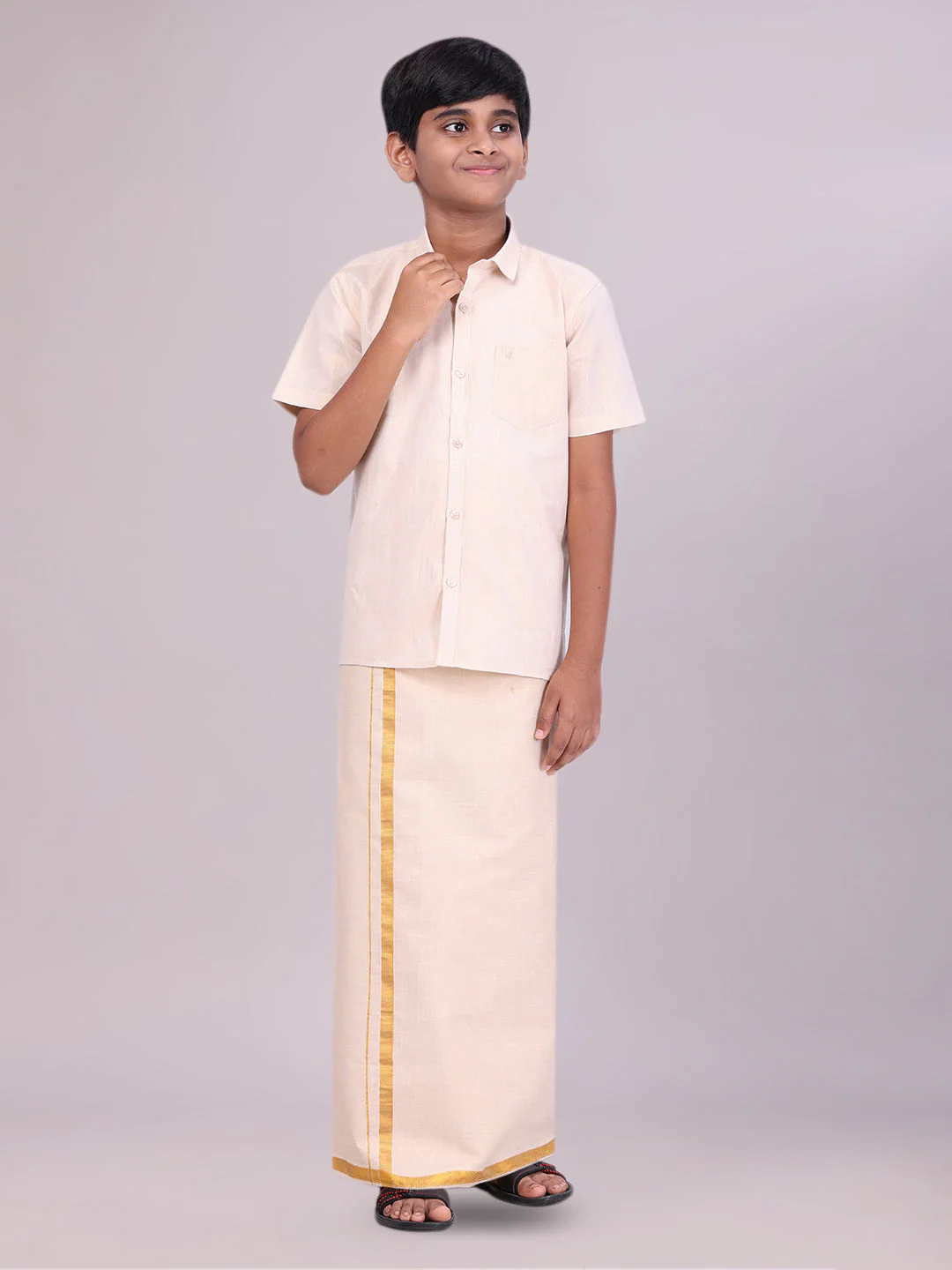 Boys Tissue Gold Colour Shirt with Dhoti Combo Ambitious Boy - Image 2
