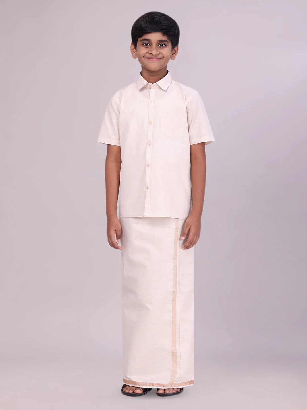 Boys Tissue Light Copper Colour Shirt with Dhoti Combo Ambitious Boy