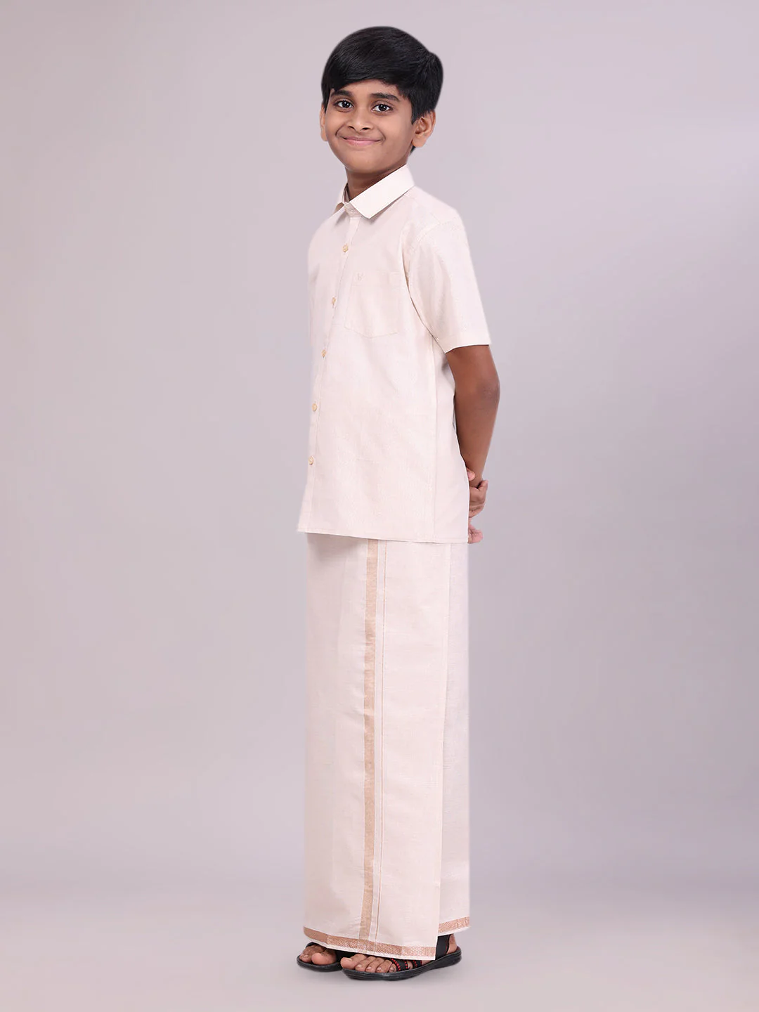 Boys Tissue Light Copper Colour Shirt with Dhoti Combo Ambitious Boy - Image 2