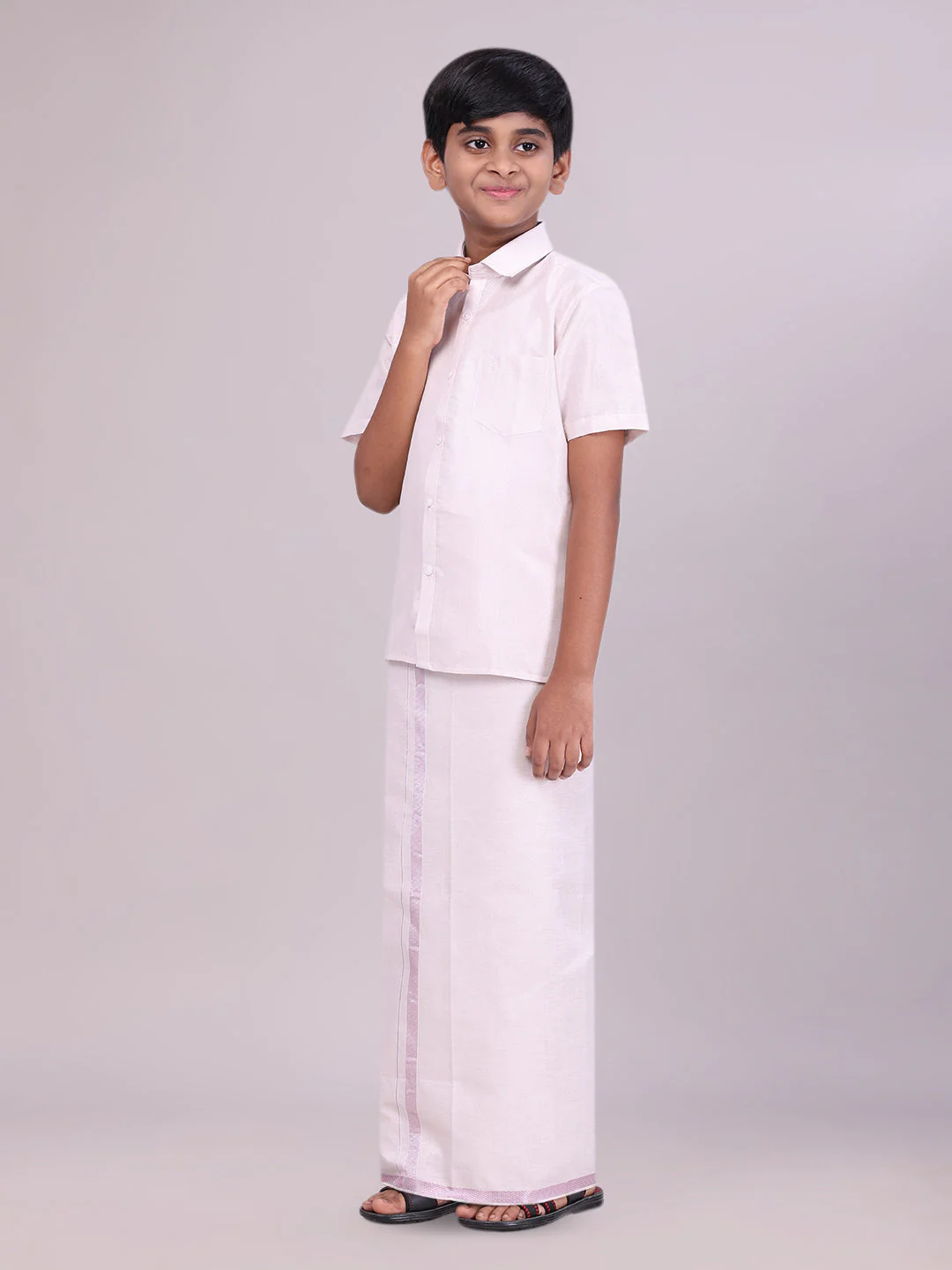 Boys Tissue Light Rose Colour Shirt with Dhoti Combo Ambitious Boy - Image 2
