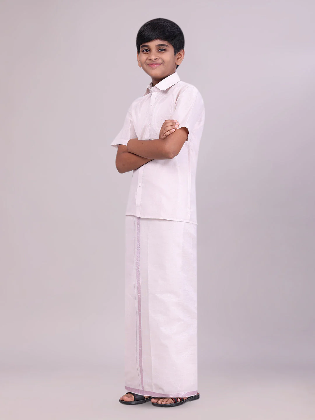 Boys Tissue Light Rose Colour Shirt with Dhoti Combo Ambitious Boy - Image 3