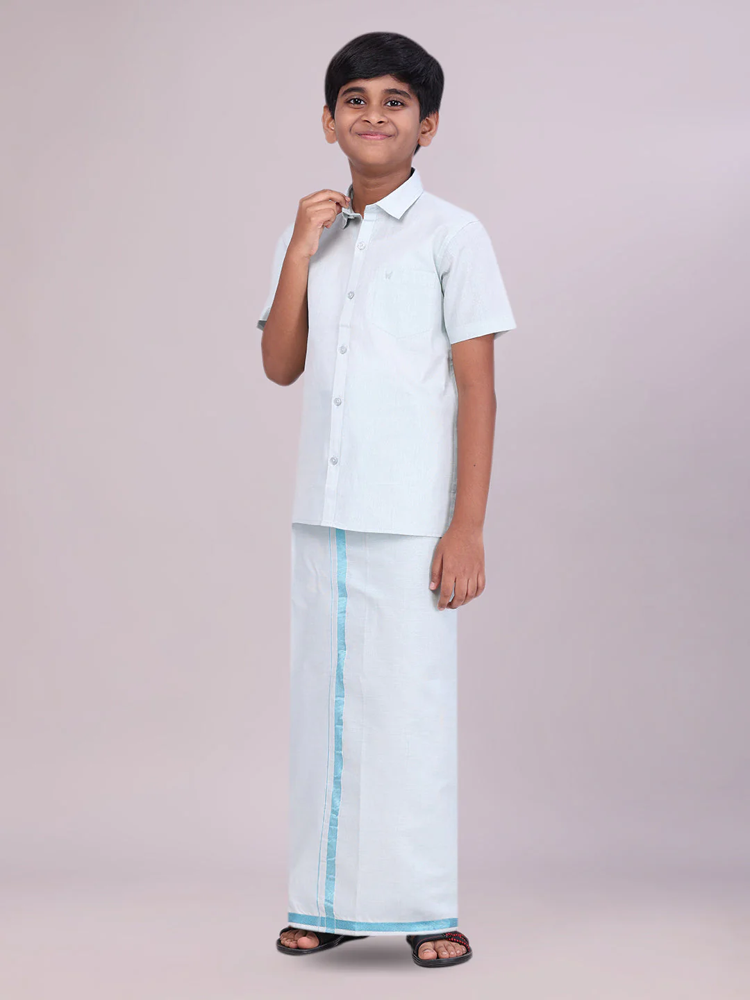 Boys Tissue Mint Blue Colour Shirt with Dhoti Combo Ambitious Boy - Image 2