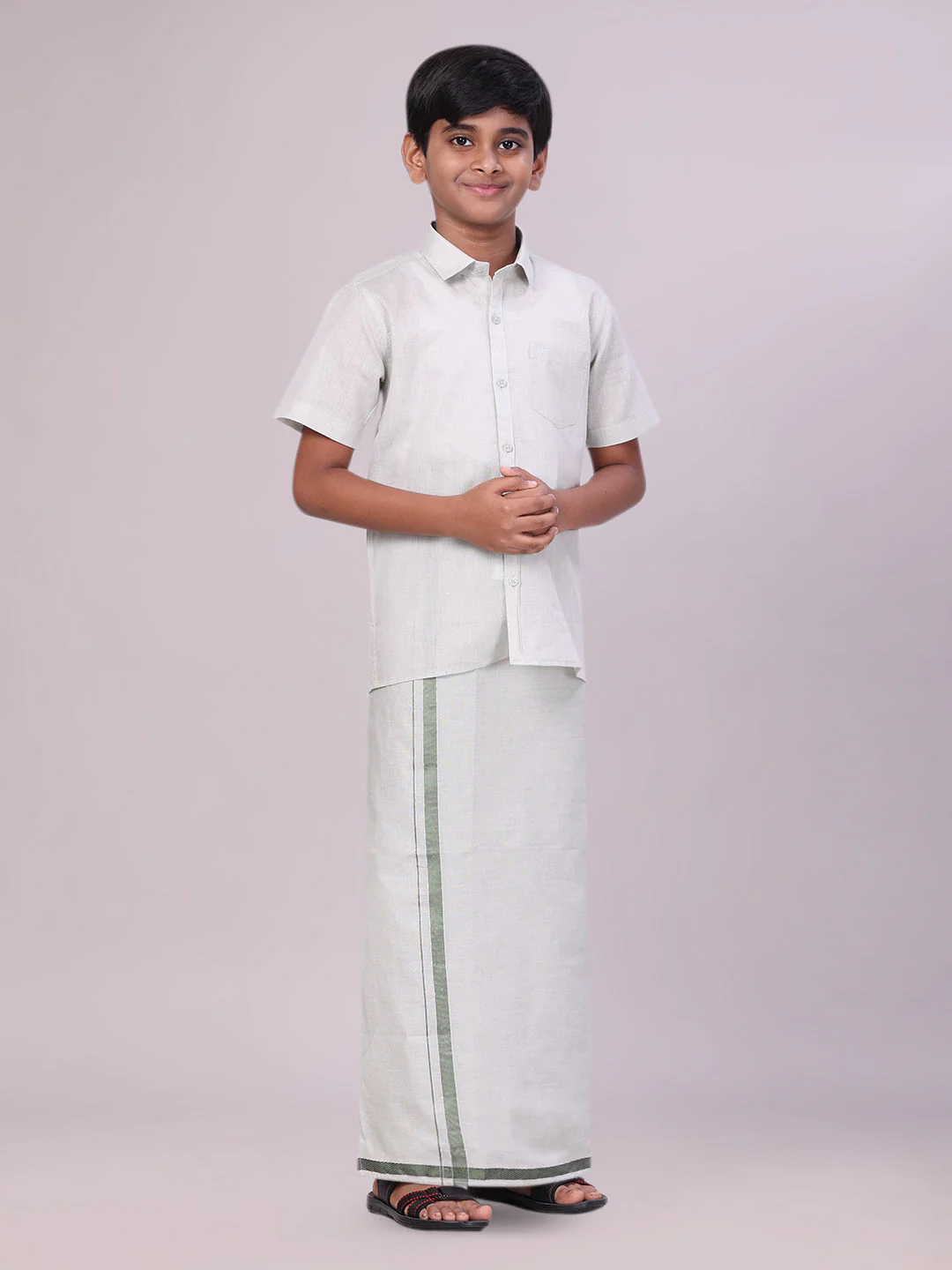 Boys Tissue Olive Green Colour Shirt with Dhoti Combo Ambitious Boy - Image 2
