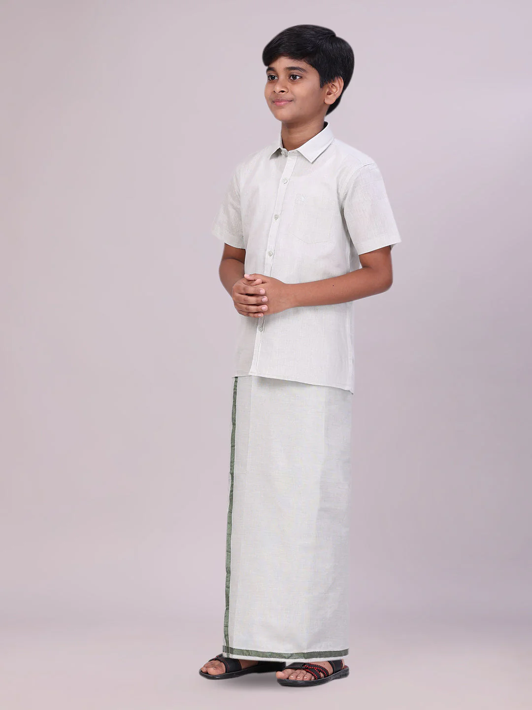 Boys Tissue Olive Green Colour Shirt with Dhoti Combo Ambitious Boy - Image 3