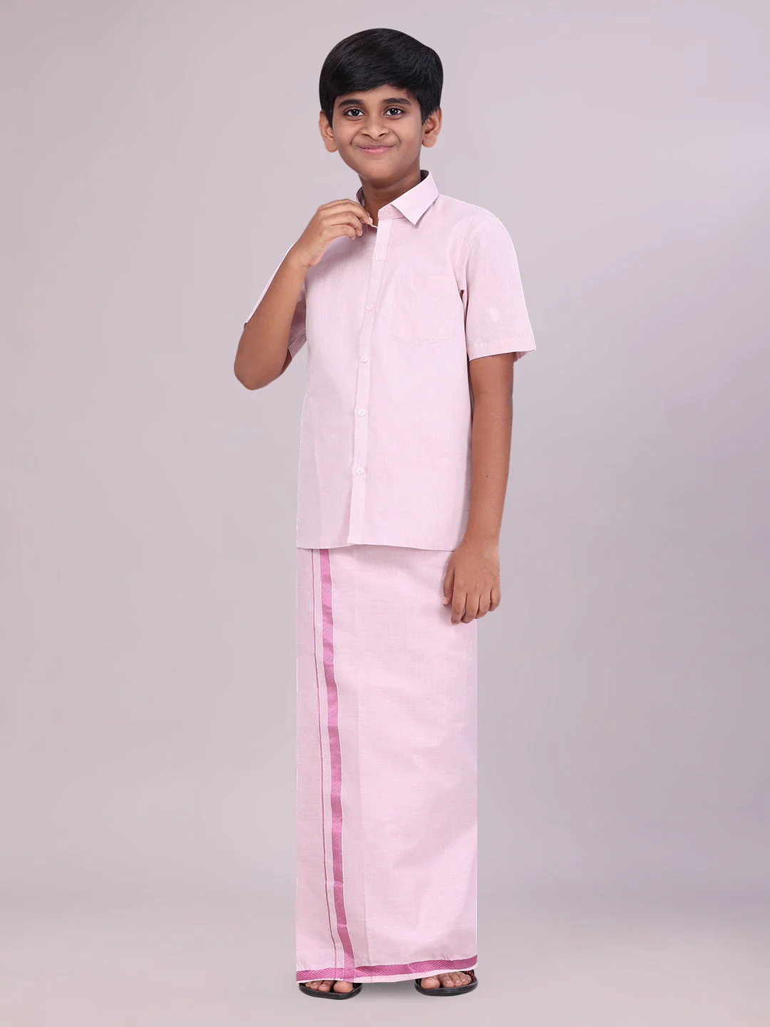 Boys Tissue Rose Colour Shirt with Dhoti Combo Ambitious Boy - Image 2