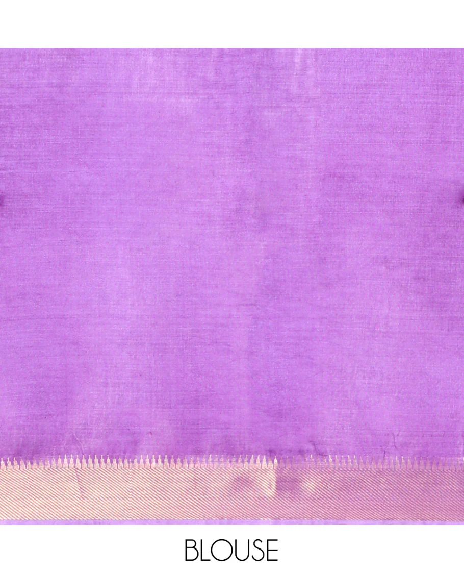 Lavender Banana Pith Saree Embellished with Zari Buttas, Temple Border of Zari Designs, Subtle Pallu of Zari Designs, and Paired with a Matching Blouse - Image 5