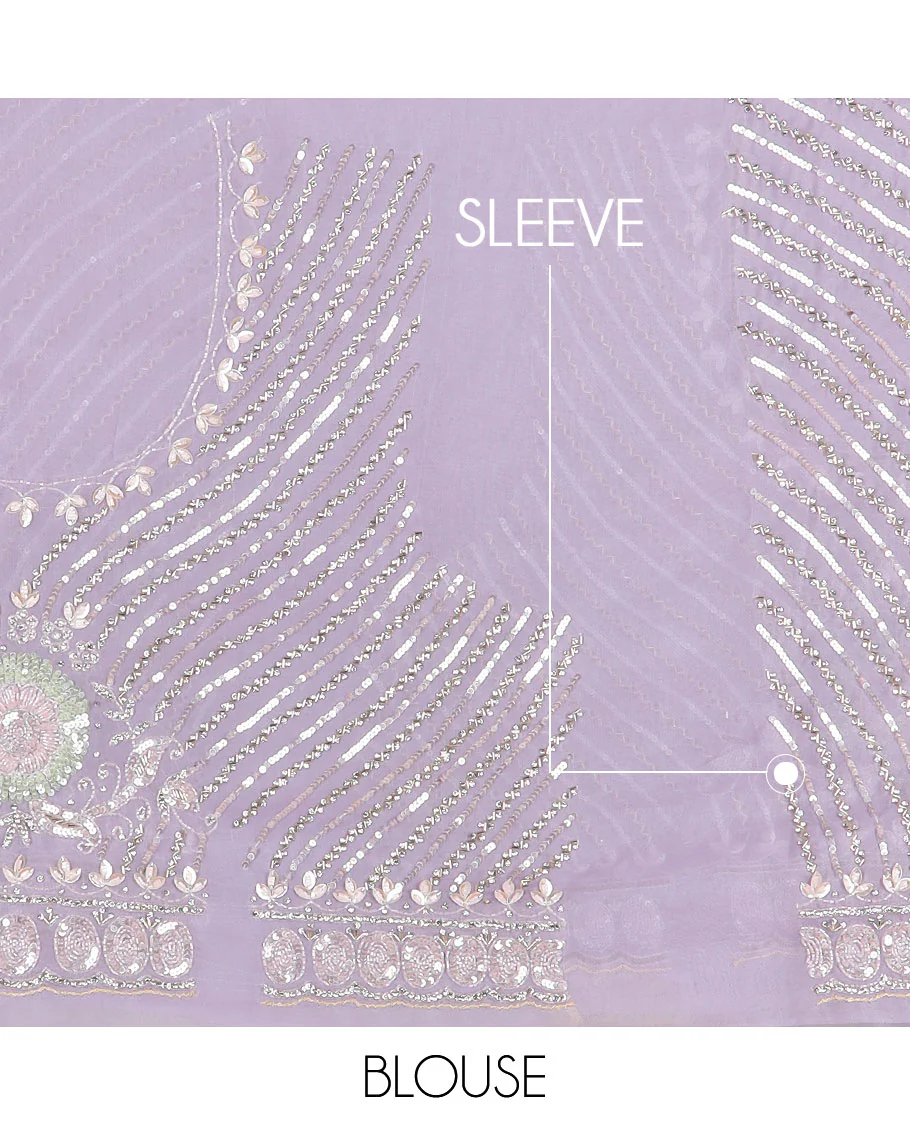 Lavender embroidered motifs woven designer saree, embroidered scallop border - Image 4