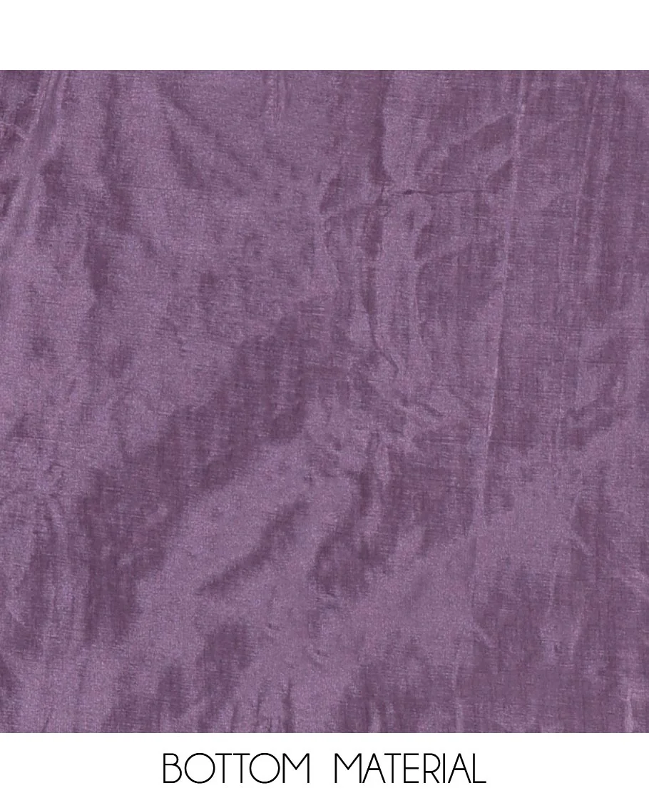 Lavender material churidar set, warli tribe village theme print with mirror work semi-tussar top, plain bottom, and warli tribe village theme print semi-tussar dupatta - Image 5