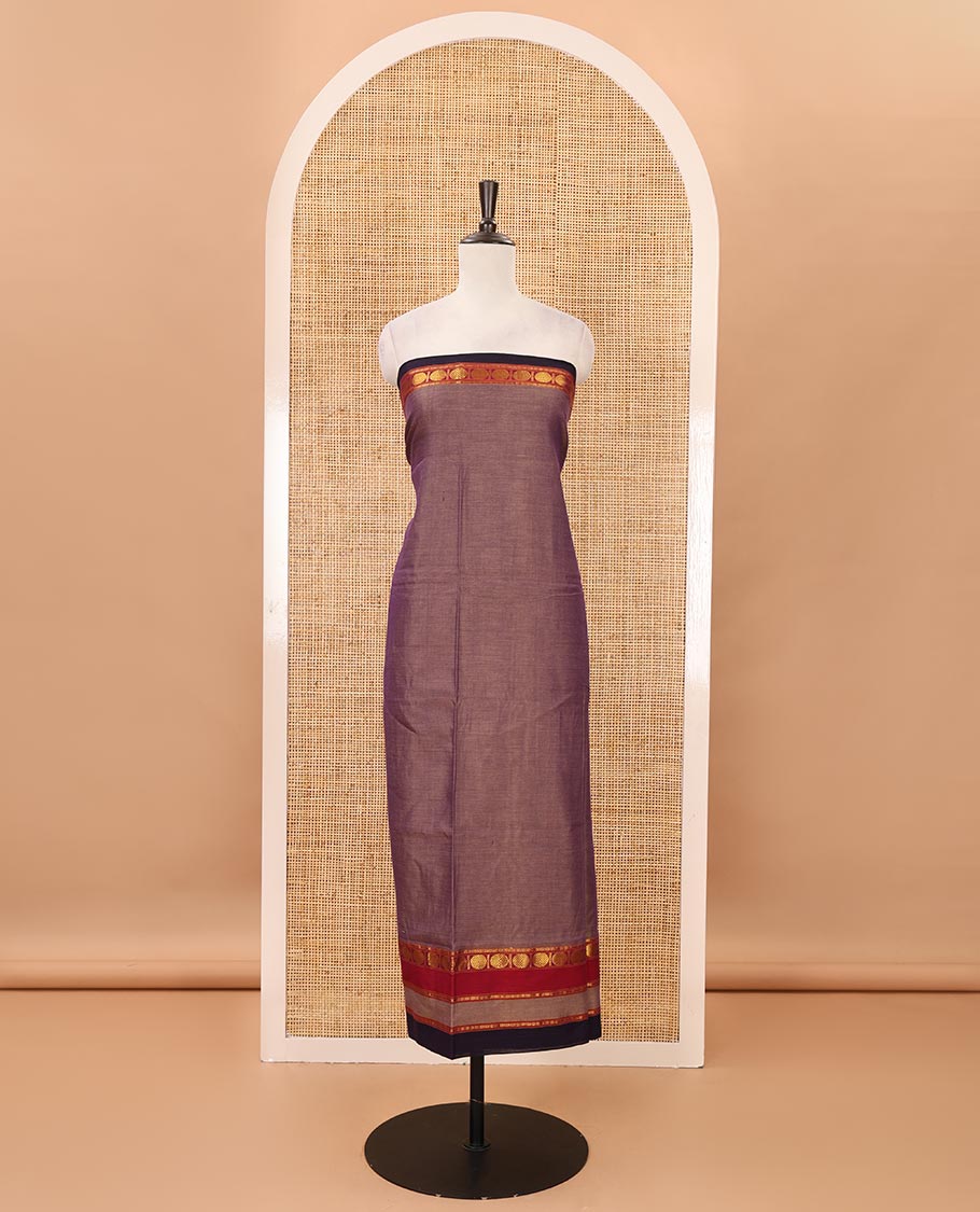 Lavender mercerized cotton material chudidar set,plain contrast traditional rudraksham border top,matching bottom & 2-sided rudraksham border dupatta - Image 4