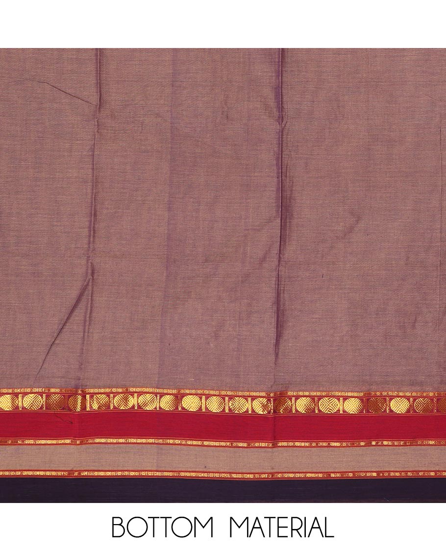 Lavender mercerized cotton material chudidar set,plain contrast traditional rudraksham border top,matching bottom & 2-sided rudraksham border dupatta - Image 5