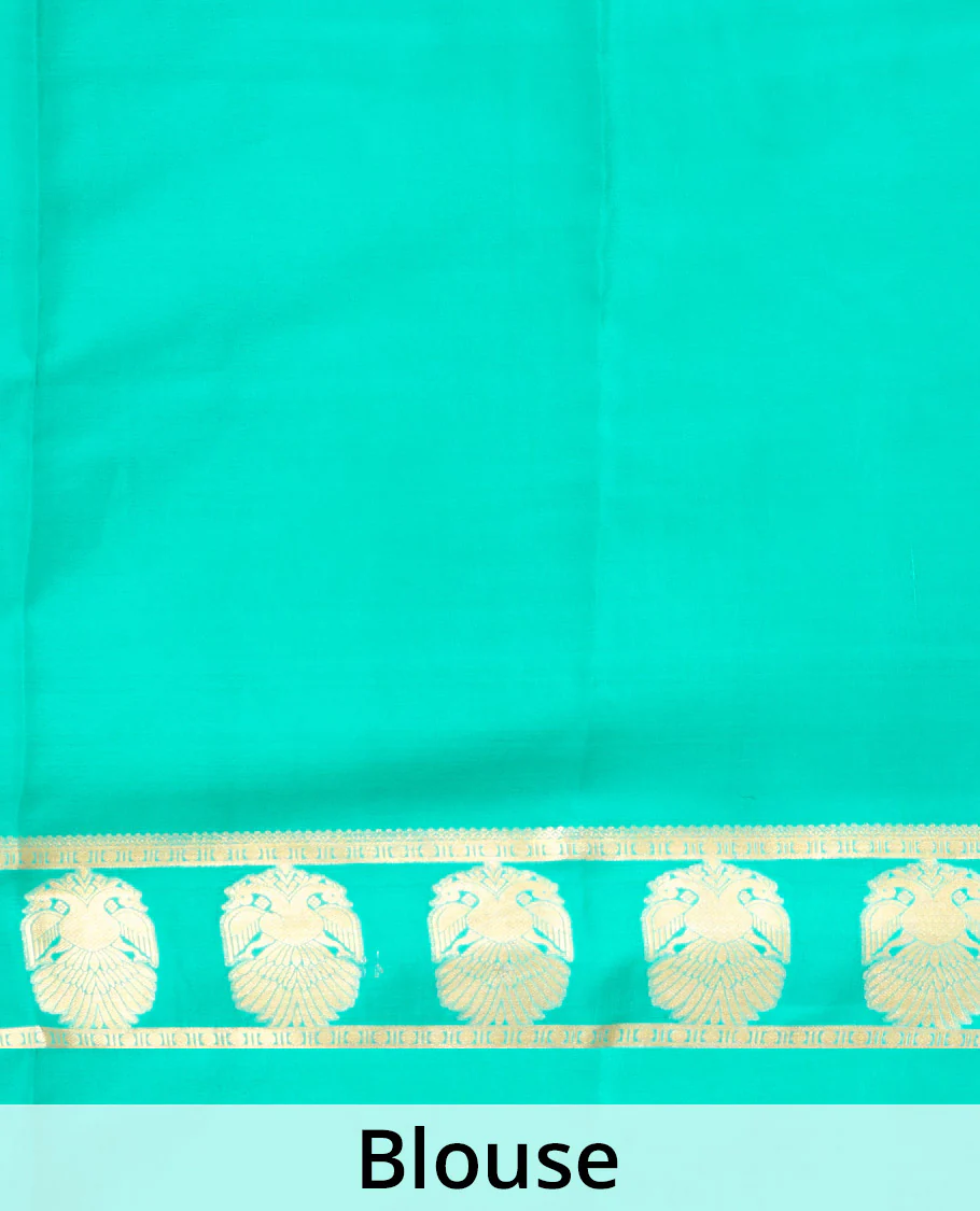 Lavender plain Mysore silk saree, contrast two-headed eagle border, and pallu of traditional designs - Image 5