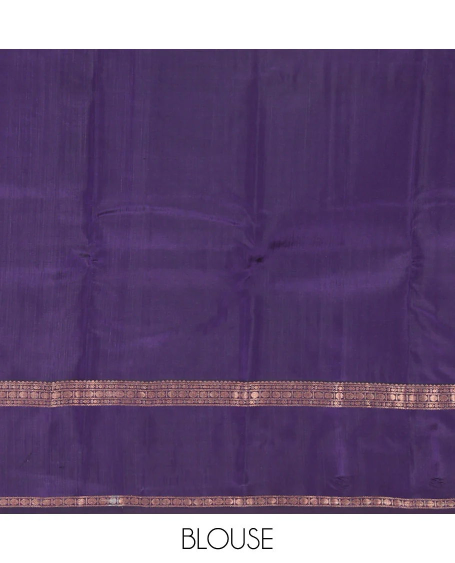 Lavender Poun Buttas Vasundhara Silk Saree, Contrast Rettai Pettu Border of Rekku, Neli, and Rudraksham Designs, and Zari-Rich Intricate Pallu - Image 6