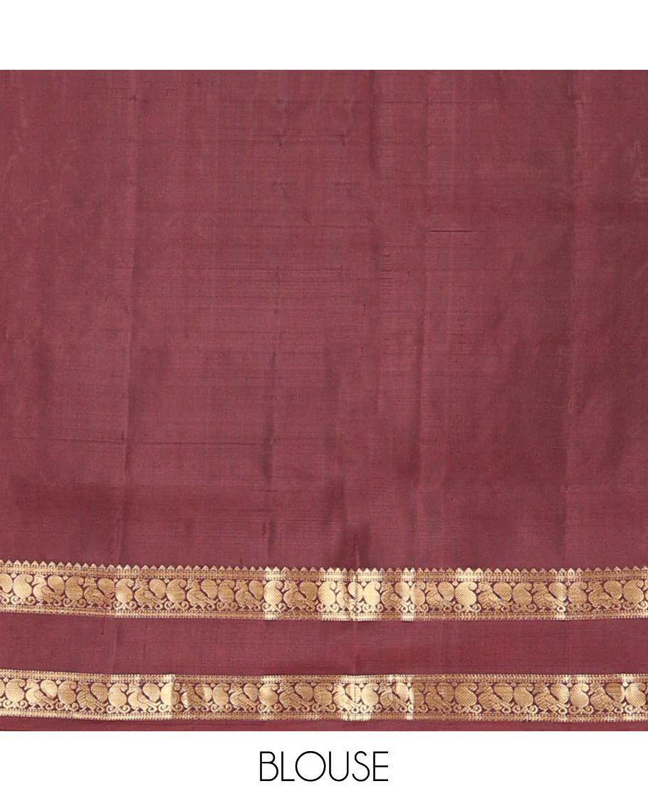 Lavender rudraksham butta enclosed checked Mayuri soft silk saree, contrast rettai pettu border of rekku, muthu, banaras, and mayil designs, and jaal pallu - Image 6