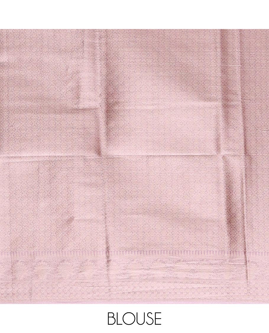 Lavender Tissue Silk Saree Featuring Floral Jaal Brocade in Rose Copper Zari, Delicately Designed Border of Traditional Motifs, Pallu Woven in Jaal Design, and a Jaal Brocade Matching Blouse - Image 3