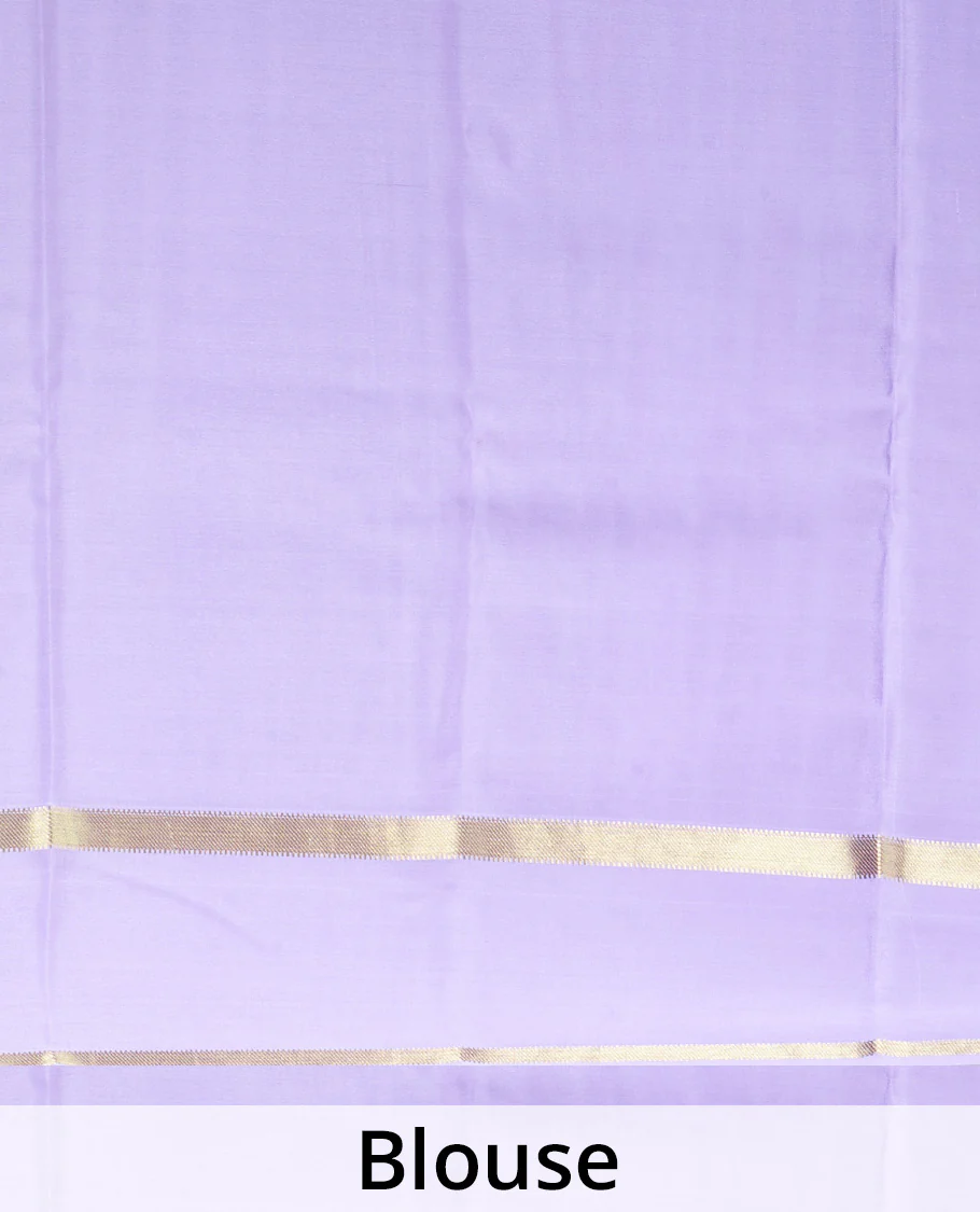 Lavender yaali, peacock and zari buttas woven Mysore silk saree, rettai pettu traditional zari border, and jaal pallu - Image 5