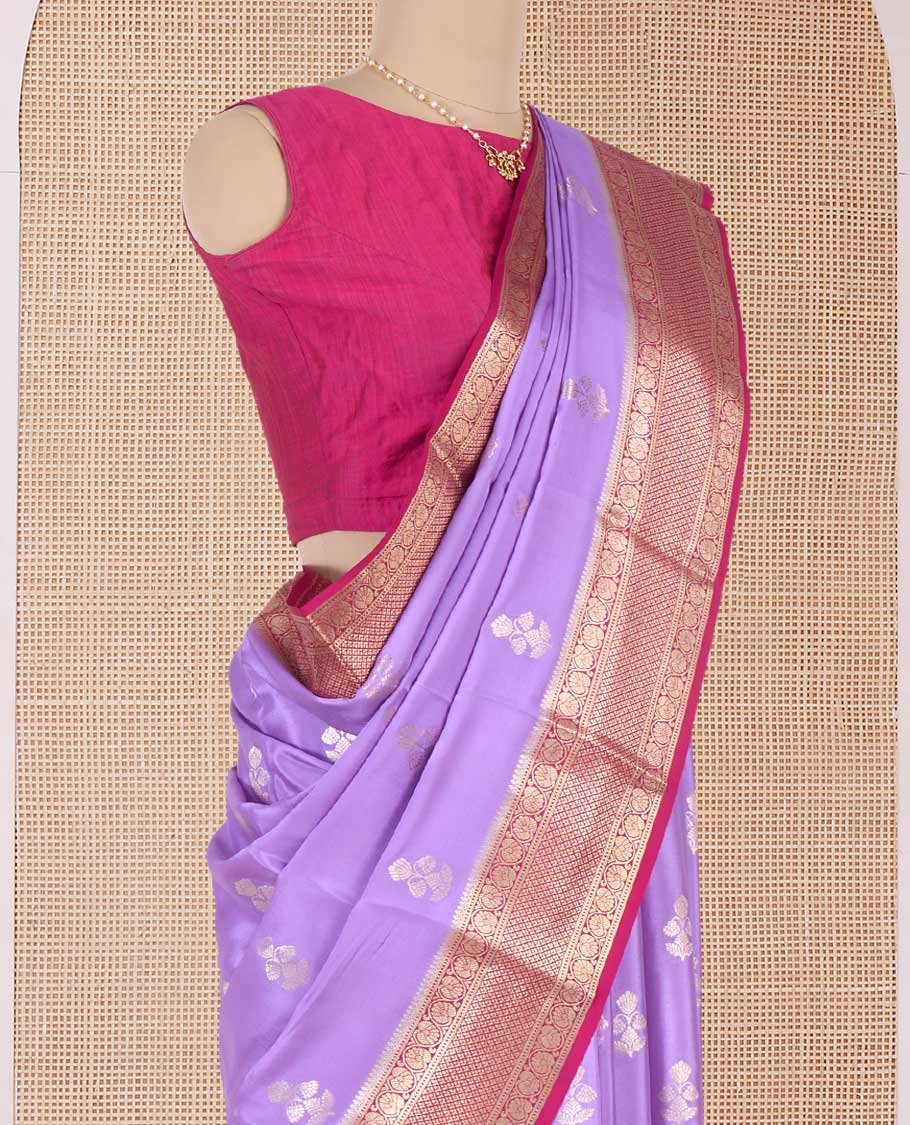Lavender zari buttas Mysore silk saree, contrast traditional zari border and intricate pallu - Image 3