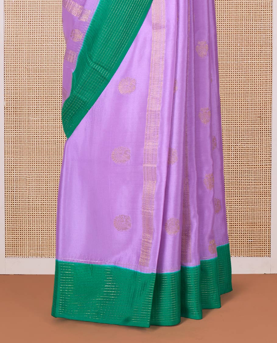 Lavender zari design Mysore silk saree, contrast zari border, and pallu of diagonal stripes woven in zari - Image 4