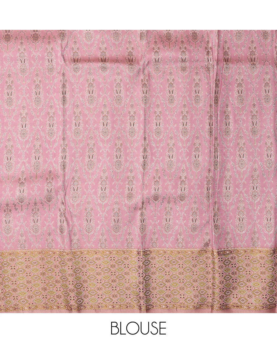 Leaf green meenakari jacquard Samudrika silk saree, contrast meenakari floral-ogee border & pallu of floral meenakari design pallu - Image 7