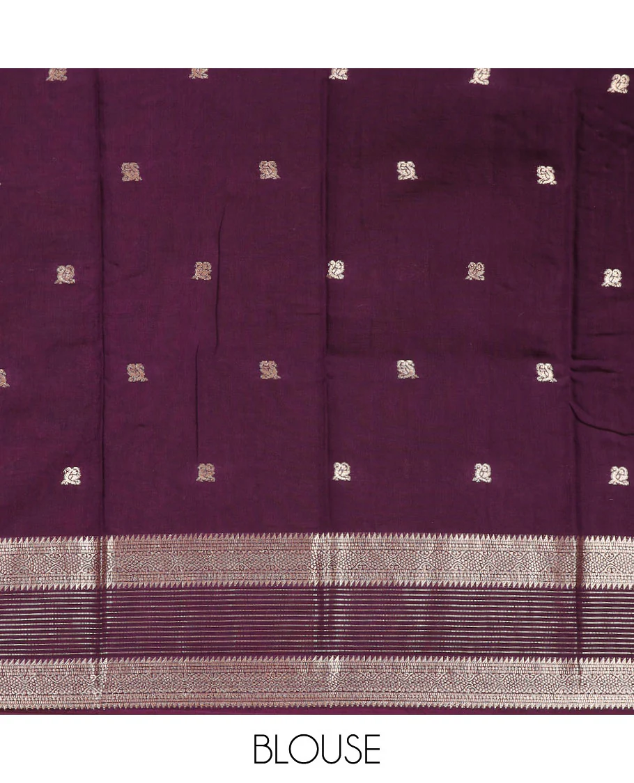 Leaf green peacock buttas assam silk saree, contrast traditional zari border, and pallu of zari design - Image 3