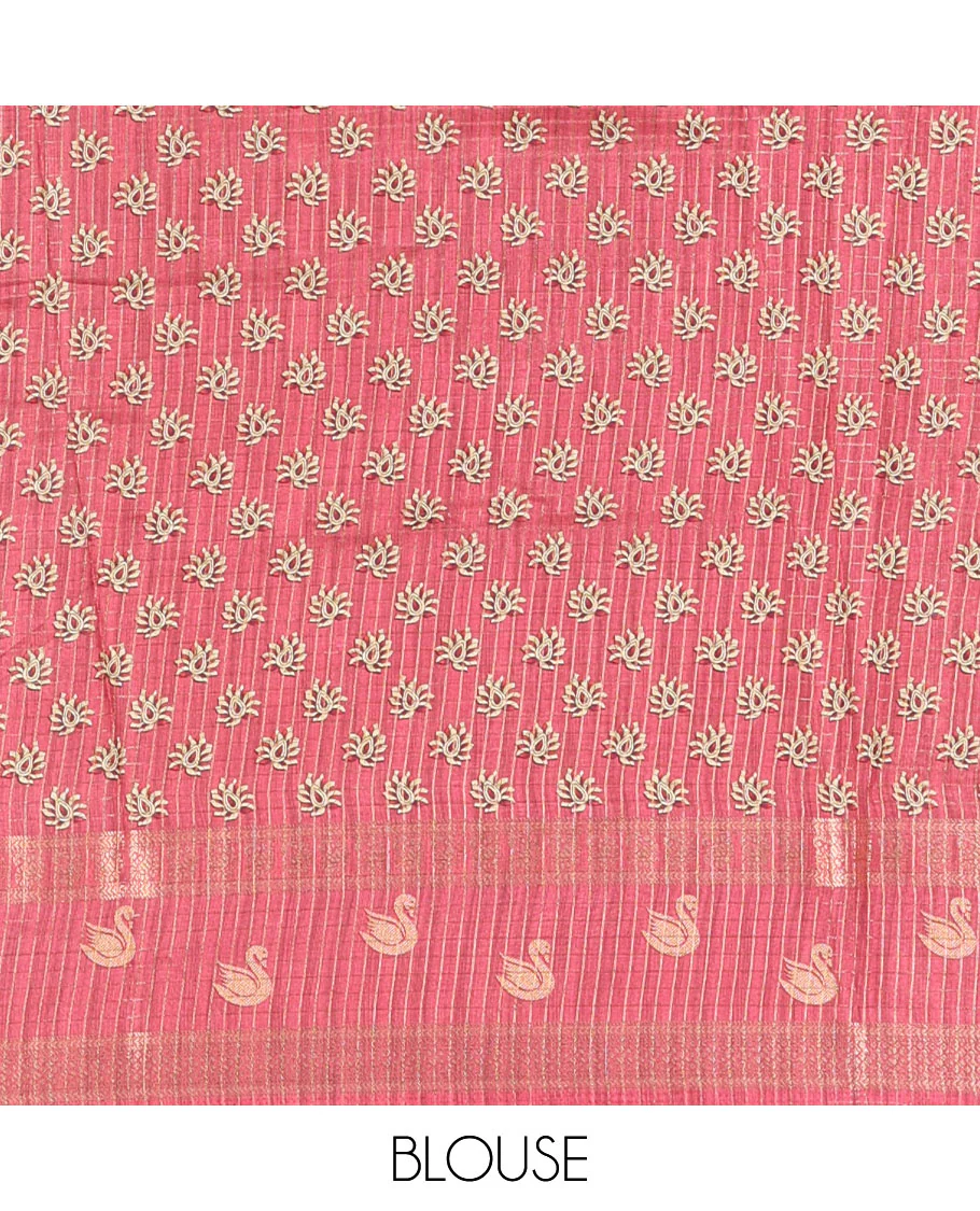 Lemon yellow micro-checked and swan motifs katan silk saree, contrast traditional zari border of swan motifs, printed pallu, and contrast buttas blouse - Image 4