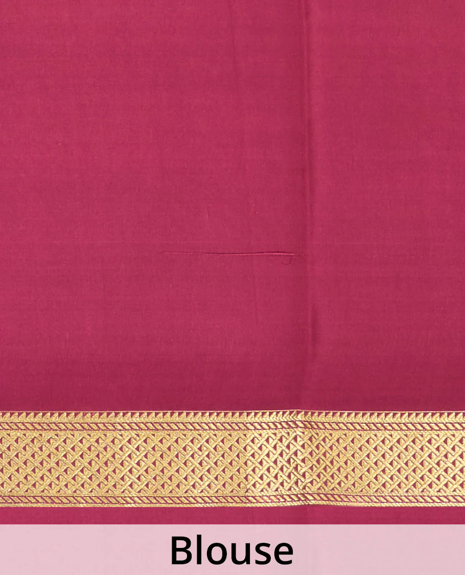 Lemon yellow zari striped and zari buttas Mysore silk saree, contrast jaal zari border, pallu of jaal design - Image 5
