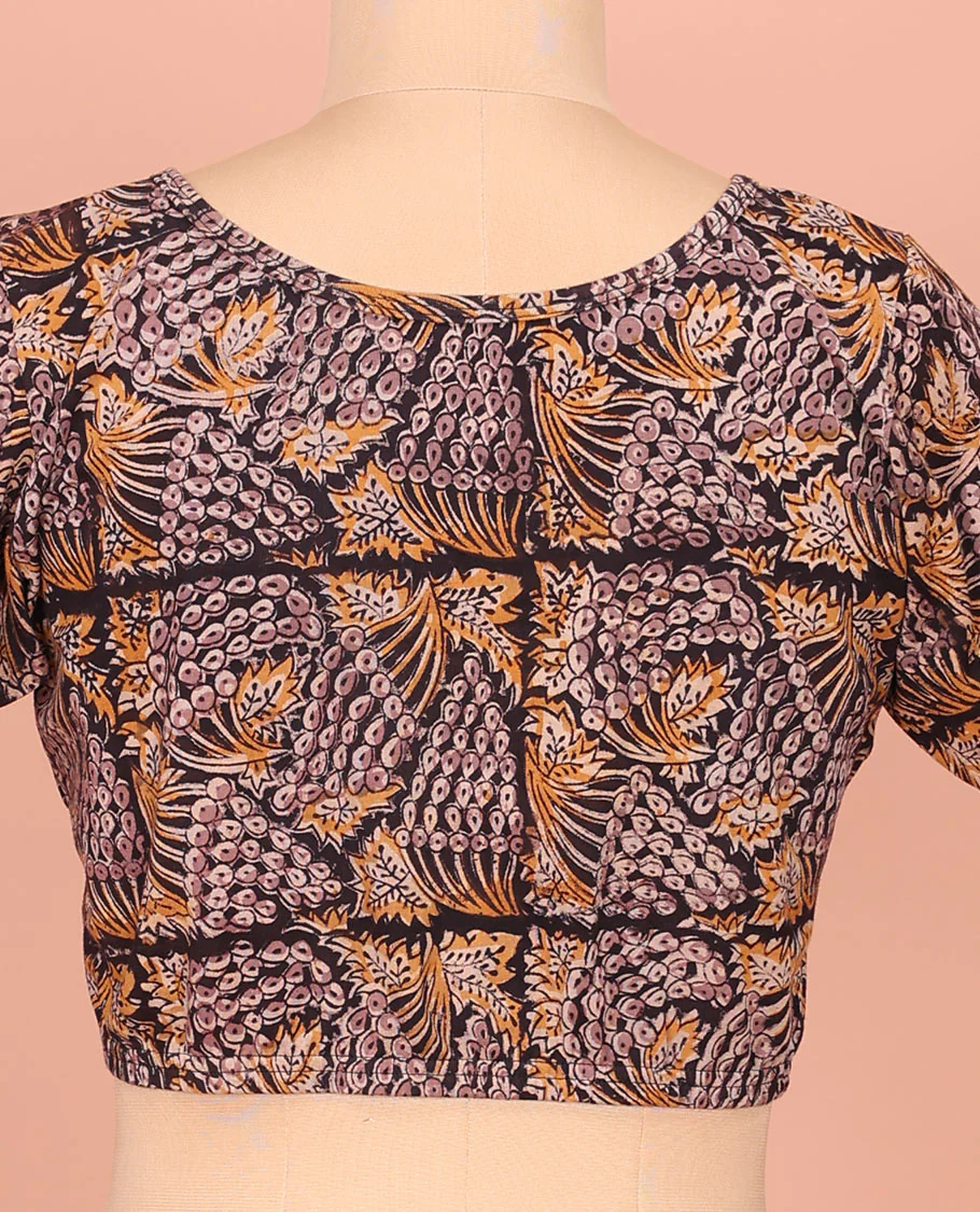 Light Black Cotton Readymade Bedecked with Flora and Geometric Design Print, Featuring a Front Round-Neck, a Back Round Neck, and Elbow Sleeves - Image 3