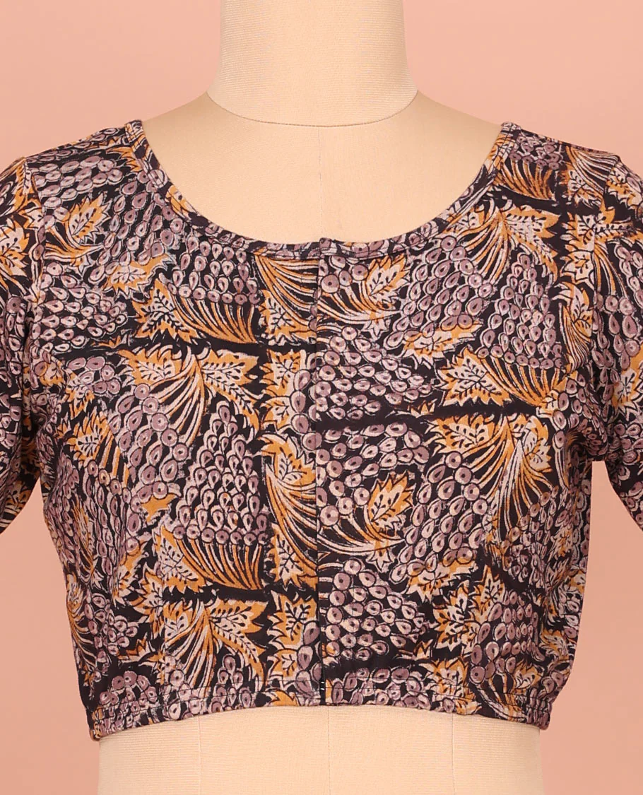 Light Black Cotton Readymade Bedecked with Flora and Geometric Design Print, Featuring a Front Round-Neck, a Back Round Neck, and Elbow Sleeves - Image 4
