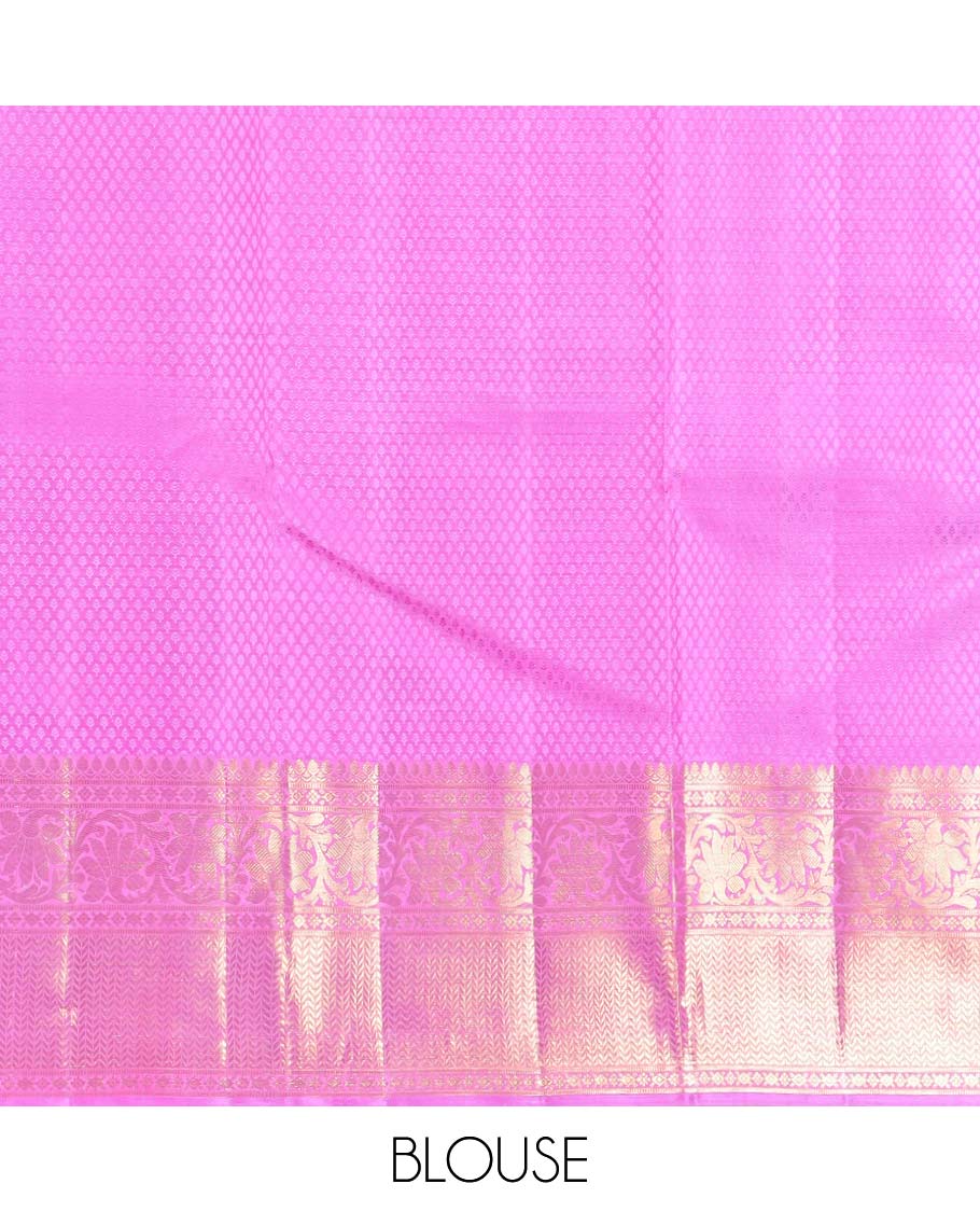 Light blue checked, mayil buttas Parampara silk saree with contrast border of thilakam mokku, muthu, paun design & floral design pallu - Image 6