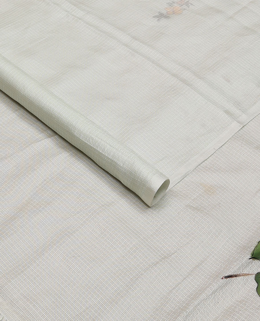 Borderless light blue floral motifs hand-brush painting style printed kota silk saree - Image 3
