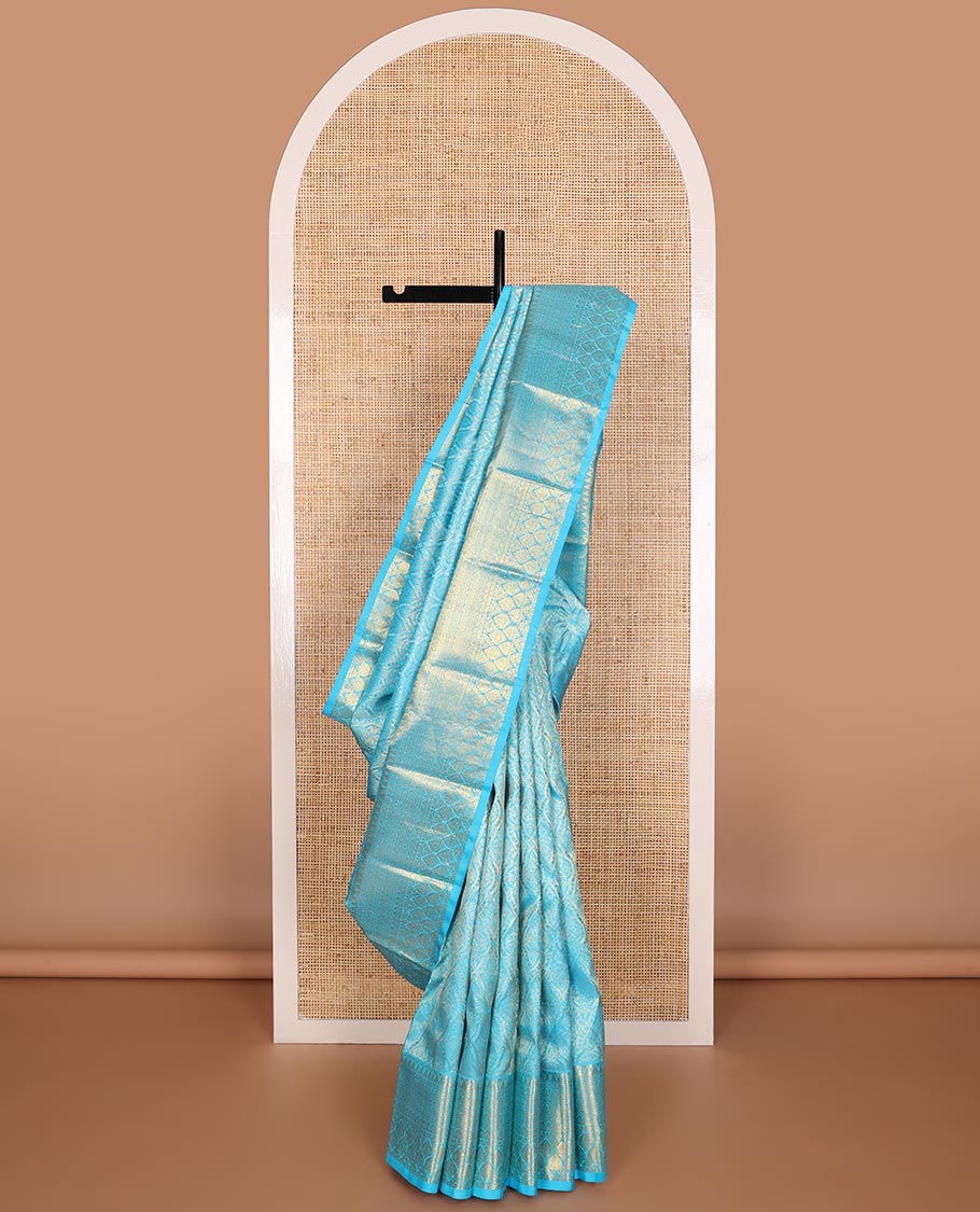 Blue jaal jacquard Samudrika silk saree, traditional zari woven border, and zari enriched intricate pallu